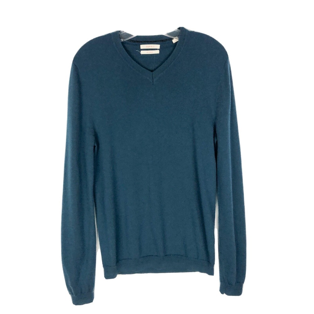 Esprit‎ Blue Long Sleeve V-Neck Knit Sweater Mens Size S 100% merino wool